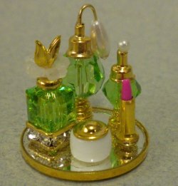 (image for) Round Mirror Tray with Green Perfume Bottles