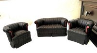 (image for) Bespaq Miniature Three Piece Black Silk Deco Sofa Set