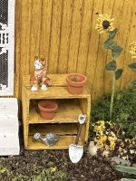 (image for) 1/48" Sunflower Sue Decorated Crate Potting Bench