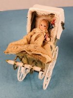 (image for) Porcelain Baby in Antique Gown with Bear Rattle