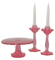 (image for) Chrysnbon Pink Cake Stand and Pair of Candlesticks