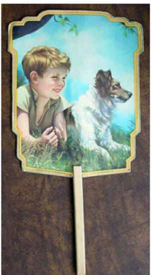 (image for) Church Hand Fan with Boy and Dog - Click Image to Close