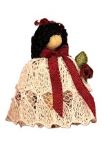 Vintage Bead Doll in White Dress with Red Silk Ribbon (image for) Vintage Bead Doll in White Dress with Red Silk Ribbon