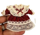 Very nice red dress with antique lace for a little girl doll (image for) Very nice red dress with antique lace for a little girl doll