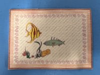 (image for) Rug with fish on it in pink and mauve background