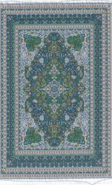 (image for) Woven Turkish Rug with Greens, Blues and White Fringe