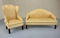 Two Tone Butter Yellow Wing Back Chair and Settee