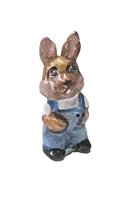 (image for) Metal Painted Bunny in Blue Overalls by Renee' Marlowe