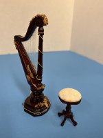 (image for) 1/24th Harp with Gold Decorations and Stool