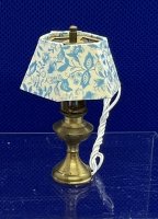 Brass lamp with blue and white shade