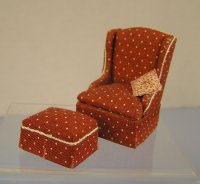 (image for) Rust Dotted Wing Back Chair and Foot Stool