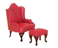 (image for) Wing Chair, Red, and Footstool