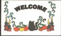 (image for) Welcome Mat - WELCOME - Black Cat & Pumpkins 2 1/2" X 1 1/2"