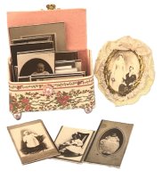 (image for) Little Box on Feet Full of Vintage Photos and a Framed Wedding Picture