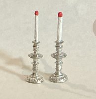 (image for) Pair of Silver Finish Fancy Candlesticks with Candles