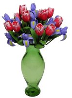 (image for) Tulips and Irises in Green Glass Vase