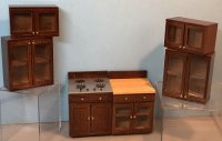 6 pc. Walnut Finish Kitchen Cabinets w/ Stove
