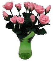 (image for) 12 Pink Roses in Green Ruffled Vase