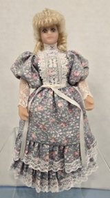 Blonde Doll In Grey Floral Dress (image for) Blonde Doll In Grey Floral Dress