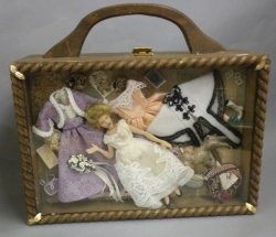 Wooden Box Purse or Case with Doll