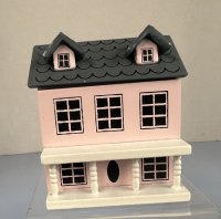 (image for) Pink Wooden Dollhouse with Gray Roof