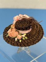 Brown Straw Hat with Pink Accents