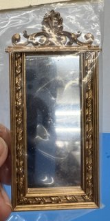 Gold Tone Rectangular Wall Mirror with Shelf Motif at Top (image for) Gold Tone Rectangular Wall Mirror with Shelf Motif at Top