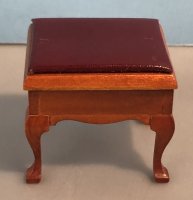 Walnut Finish Stool with Burgundy Leather Seat