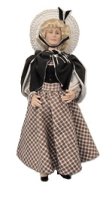 (image for) Handpainted Porcelain Doll with White Hat and Brown Check Skirt