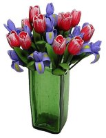 (image for) Tulips & Irises in Square Green Glass Vase