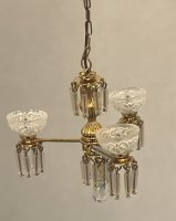 (image for) Brass Three Arm Chandelier with Glass Shades