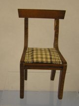 Walnut Finish Chair with Plaid Seat Cushion