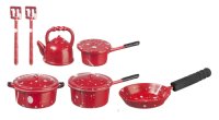 Splatter Ware Pots and Pans Set ( Red Painted Metal)