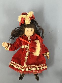 All Bisque Miniature Dollhouse Doll~Red Velvet Dress
