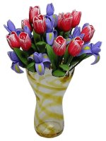 (image for) Tulips & Irises in Amber Striped Ruffle Vase