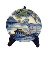 (image for) Blue Oriental Plate of Man Fishing from a Boat