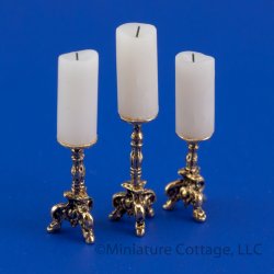 3 Piece Set of Brass Candlesticks with Jumbo Candles