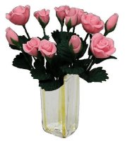 (image for) Pink Roses in a square Clear Vase