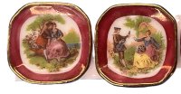 (image for) Set of Small Square Plates w/Red and Gold Trim
