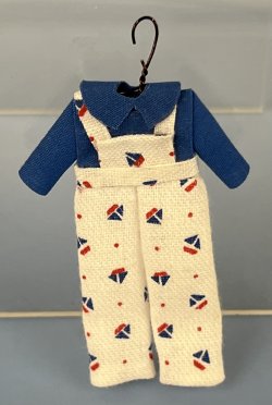 Little Boy's Playsuit with sailboats on fabric