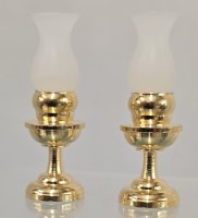 (image for) Pair of Gold Tone Candlesticks with Frosted Globes