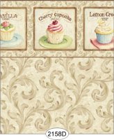 (image for) Wallpaper - Cupcake Scroll with Border - Cream