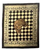 (image for) Green Area Rug with Cat, Black Diamonds and Floral Border