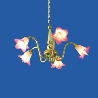 (image for) 5 Arm Brass Chandelier with Purple Flower Shades