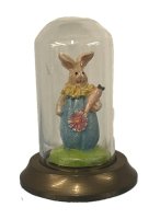 (image for) Resin Bunny in Glass Dome with Brass Base