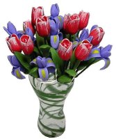 (image for) New Tulips/Irises in Green Swirl Ruffled Vase