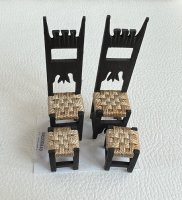 (image for) Black Wood Furniture - Two Chairs and Footstools