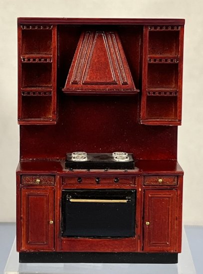 1 24th Bespaq Mahogany Kitchen Stove with Hood and Cabinet bes3801a 100.00 Miniature Cottage Dollhouse Miniatures in Nashville