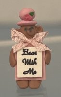 (image for) Brown Bear Wearing Pink Hat Holding 'Bear with Me' Sign