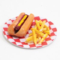 (image for) Hot Dog with Fries on Checkered plate